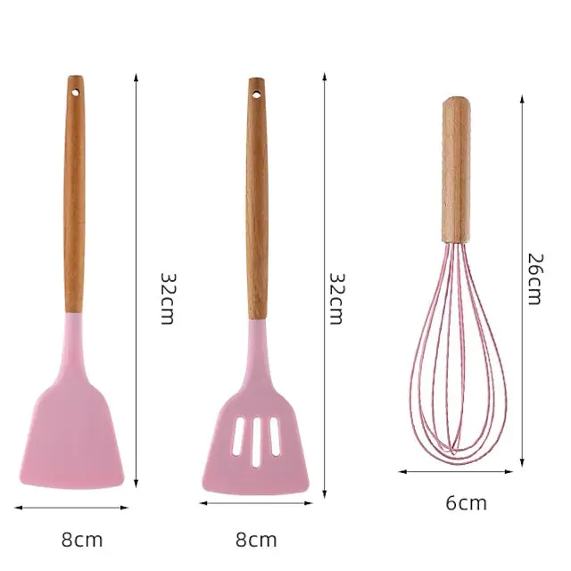 12-Piece: Wood Handle Silicone Kitchenware