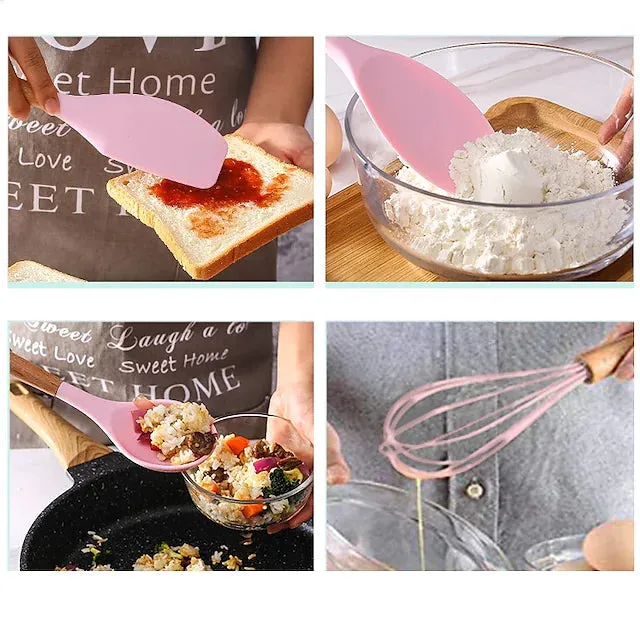 12-Piece: Wood Handle Silicone Kitchenware