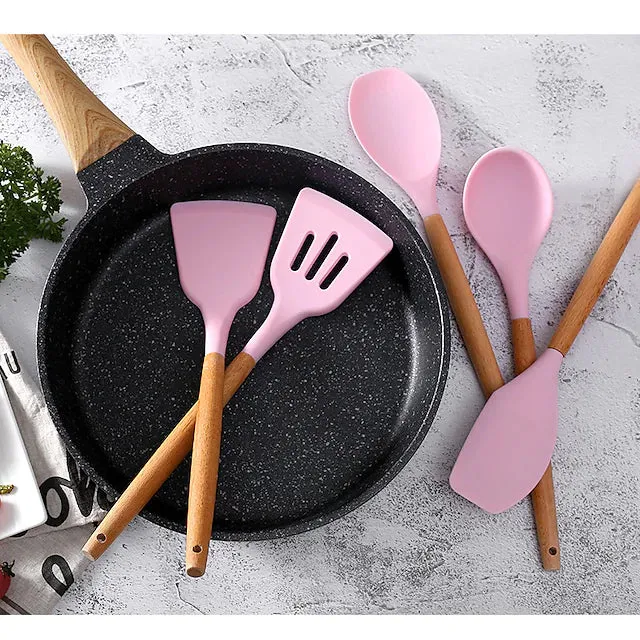 12-Piece: Wood Handle Silicone Kitchenware