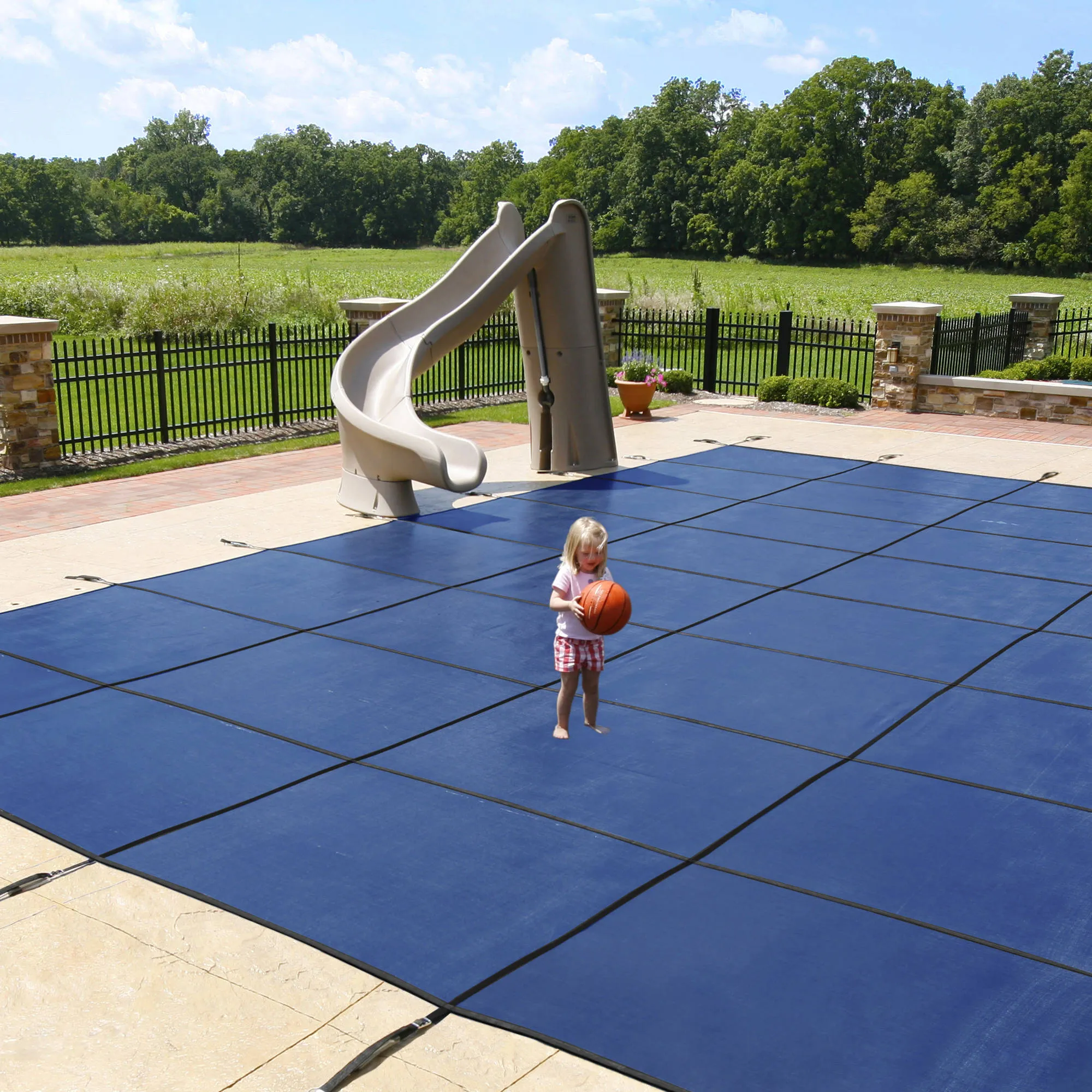 18-Year Mesh In-Ground Pool Safety Cover with Step Section - Blue