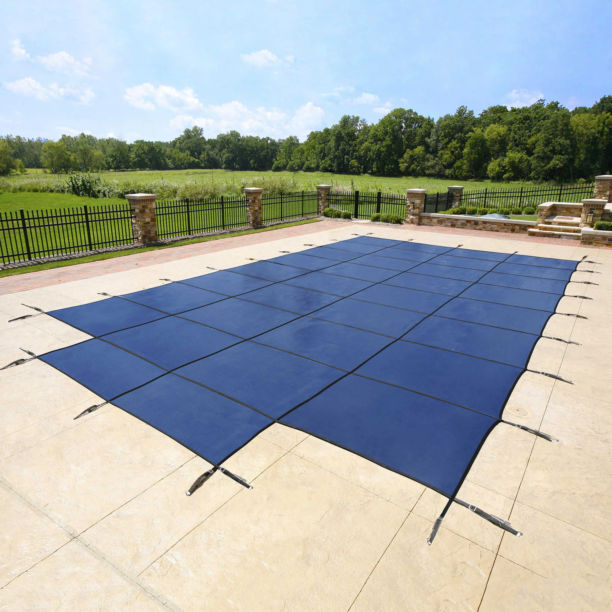 18-Year Mesh In-Ground Pool Safety Cover with Step Section - Blue