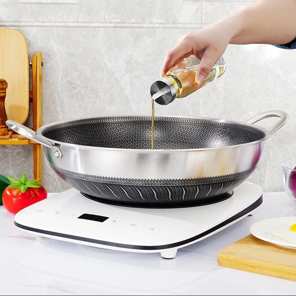 316 Stainless Steel 36cm Non-Stick Stir Fry Cooking Kitchen Wok Pan Honeycomb Double Sided