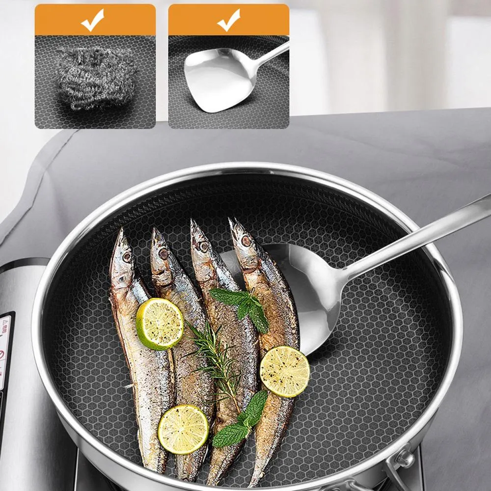 316 Stainless Steel Frying Pan Non-Stick Cooking Frypan Cookware 28cm Honeycomb Double Sided