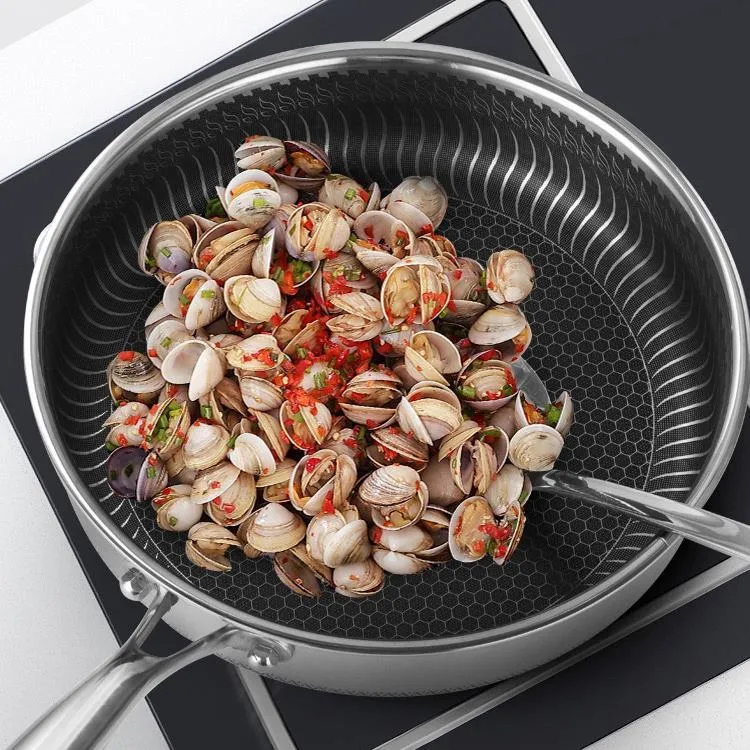 316 Stainless Steel Frying Pan Non-Stick Cooking Frypan Cookware 28cm Honeycomb Double Sided