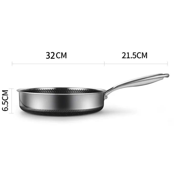 316 Stainless Steel Frying Pan Non-Stick Cooking Frypan Cookware 32cm Honeycomb Double Sided