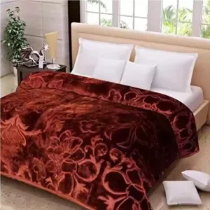 ARIVETS 500 TC Mink Floral Embossed Soft Heavy Double Bed Velvet AC Blanket for Winter Mink Blankets for Winter, Lightweight Kambal (Brown, Double Bed -85x85 Inch)