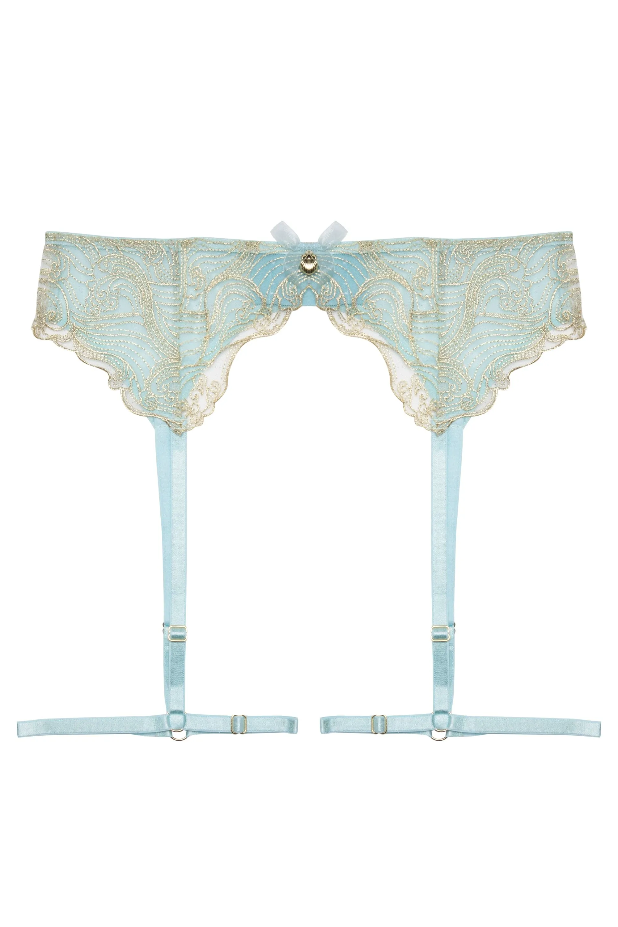 Ayaka Blue Wave Embroidery Suspender Belt with Leg Harness