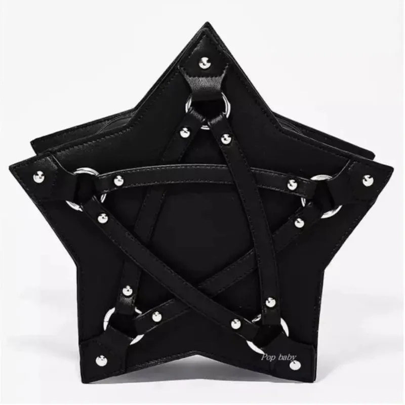 Black Pentagram Leather Unisex Retro Punk Casual Fashion Gothic Designer Bag