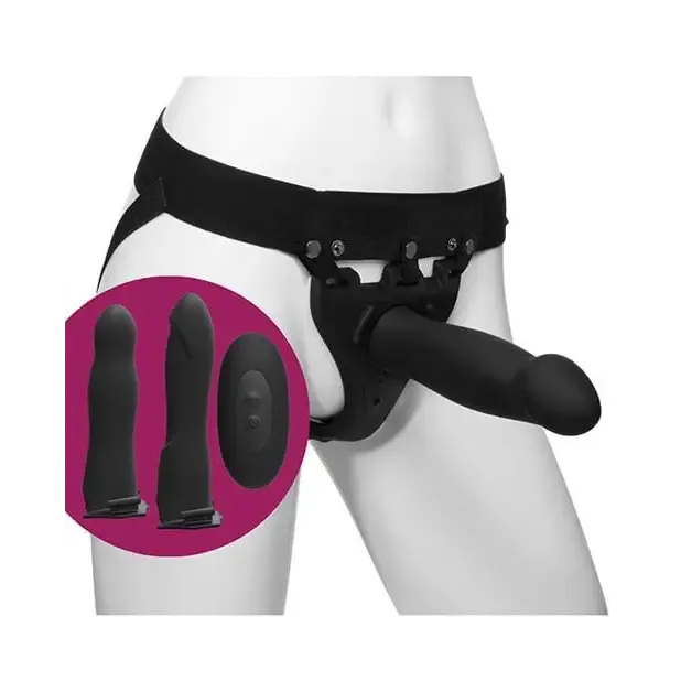 Body Extensions Be Naughty Vibrating 4 Piece Strap On Set - Black