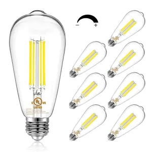 DAYBETTER 8 Pack Vintage LED Edison Bulbs, E26 Led Bulb 60W Equivalent, Dimmable Led Light Bulbs, High Brightness 800 LM Daylight 5000K, ST58 Antique LED Filament Bulbs, Clear Glass Style for Home