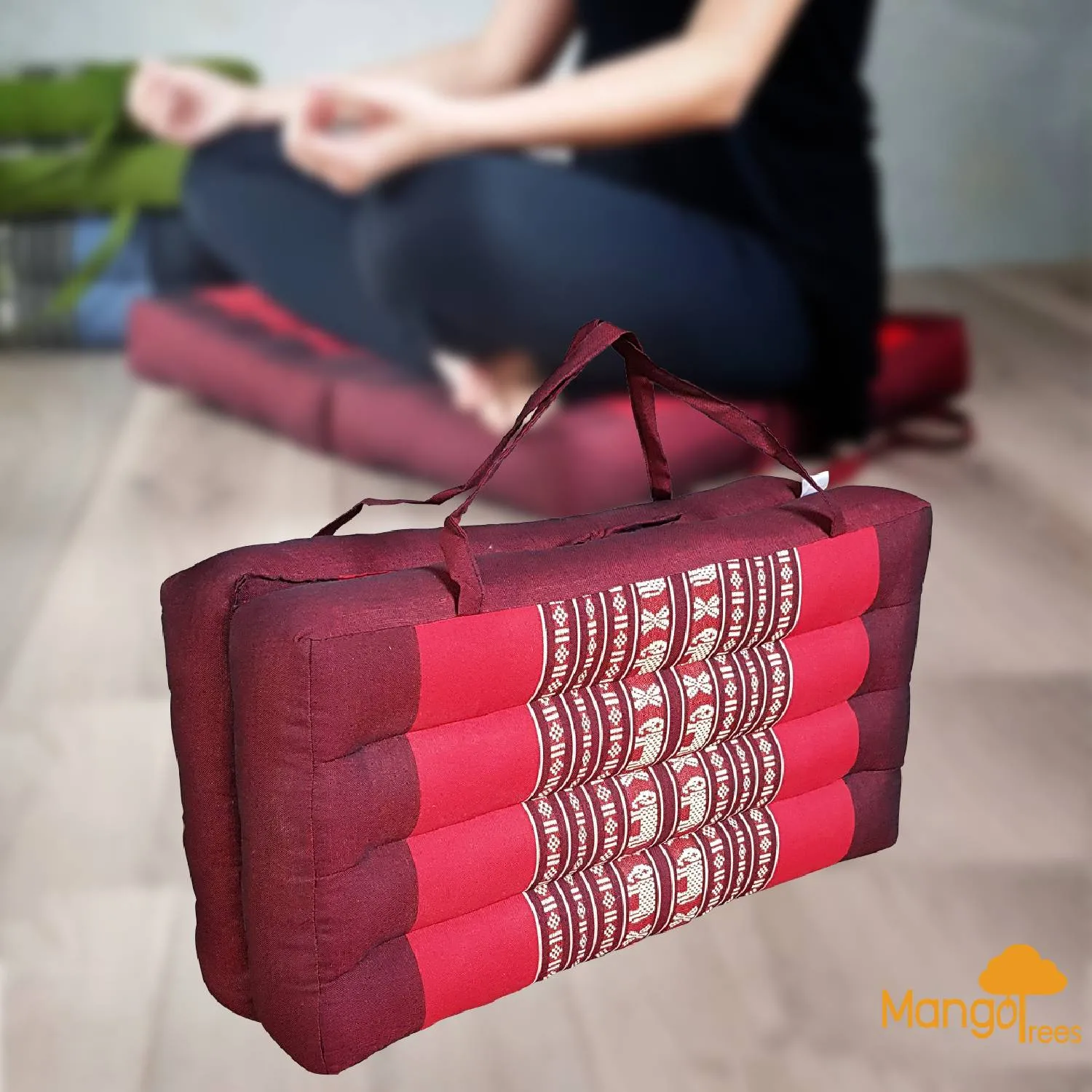 Double Fold Portable Meditation Cushion 100% handmade in Thailand with 100% Kapok Fill