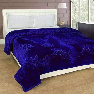 HANUMANT Ultra Soft Microfiber Luxurious Embossed Very Warm Korean Mink Single/Double Bed Blanket for Winter (Blue, Single Bed)