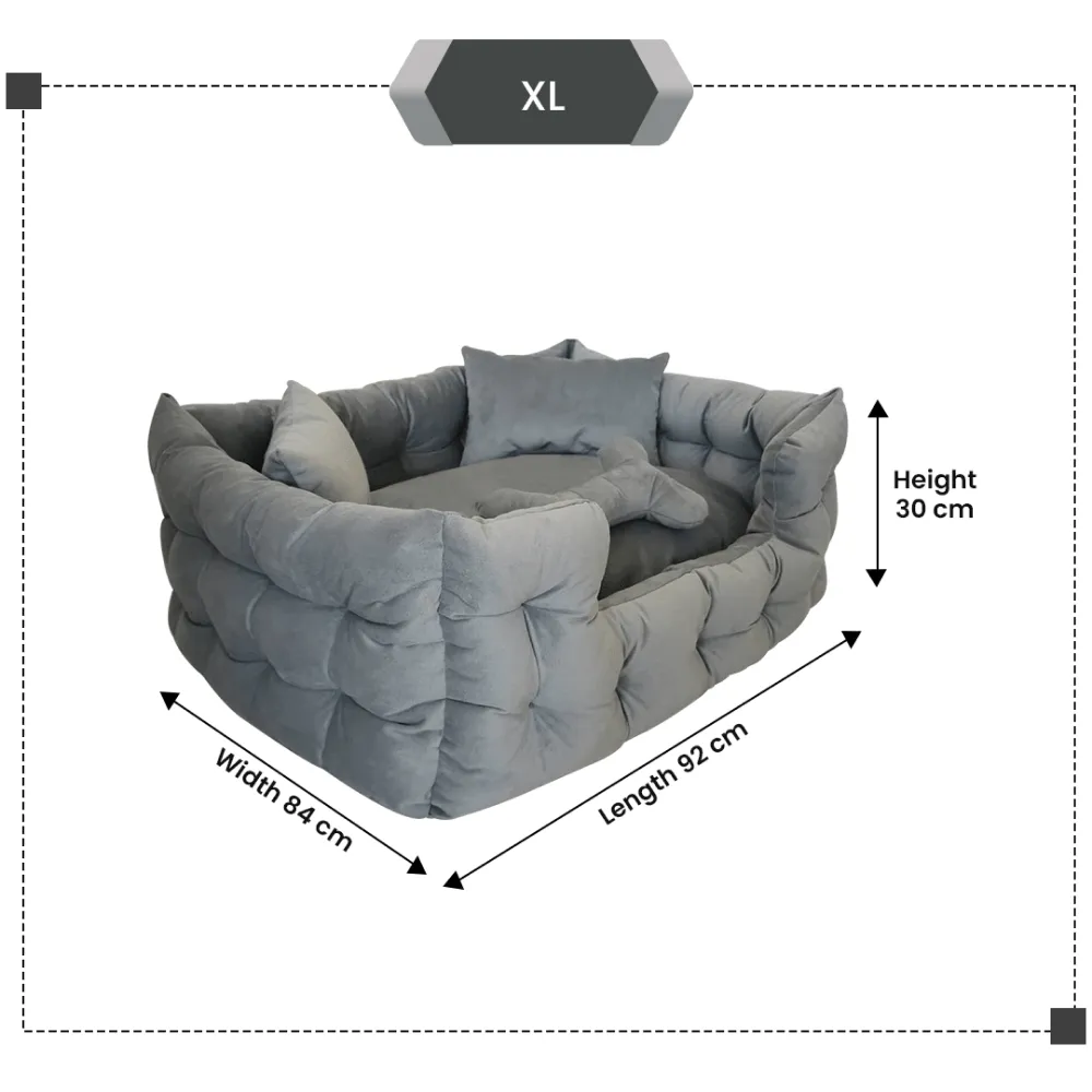 Hiputee Luxurious High Wall Soft Velvet Fabric Washable Bed for Dogs and Cats (Grey)