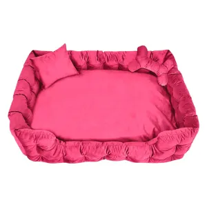 Hiputee Luxurious High Wall Soft Velvet Fabric Washable Bed for Dogs and Cats (Pink)