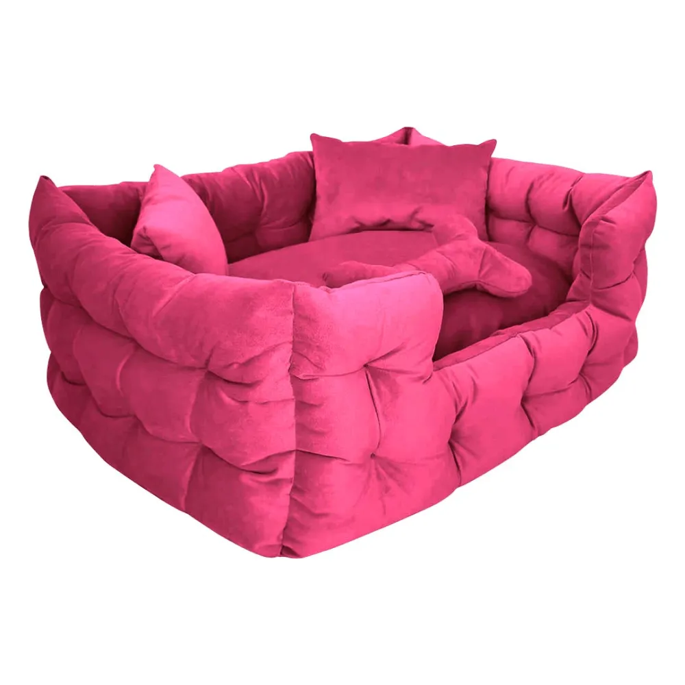 Hiputee Luxurious High Wall Soft Velvet Fabric Washable Bed for Dogs and Cats (Pink)