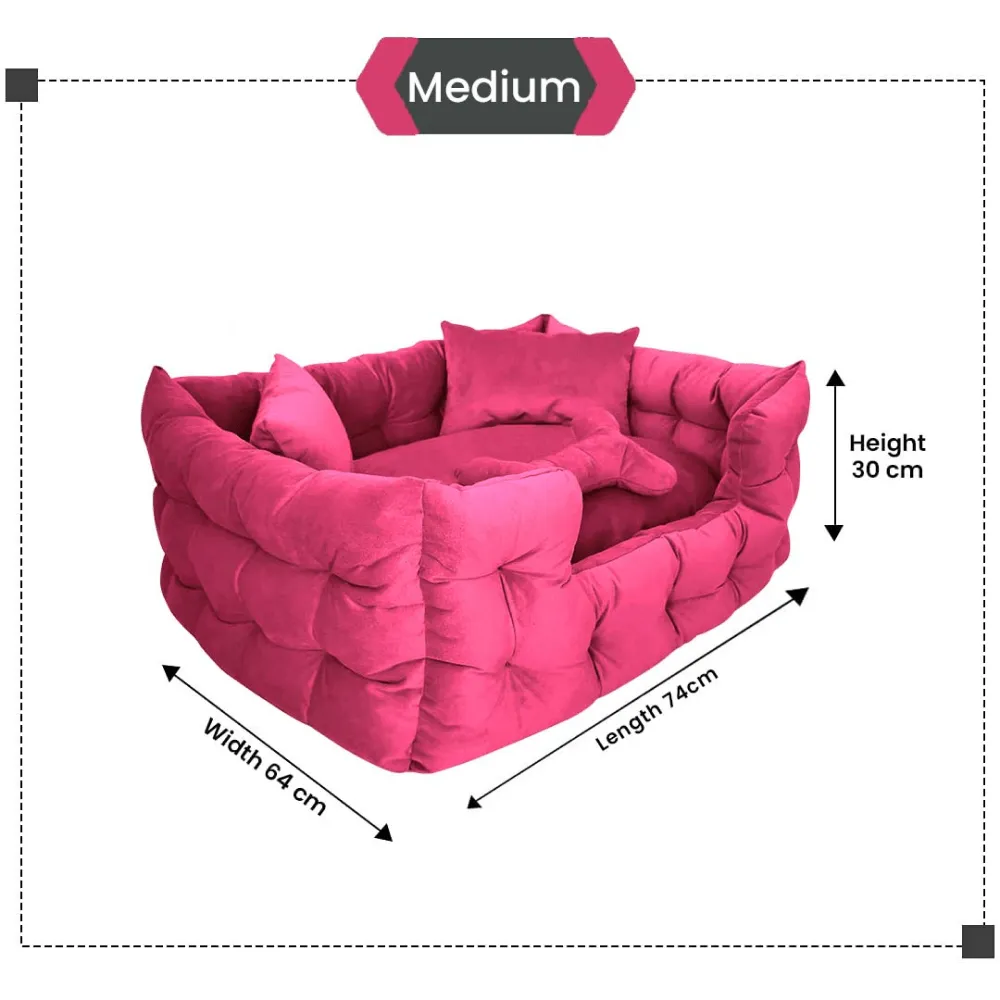 Hiputee Luxurious High Wall Soft Velvet Fabric Washable Bed for Dogs and Cats (Pink)