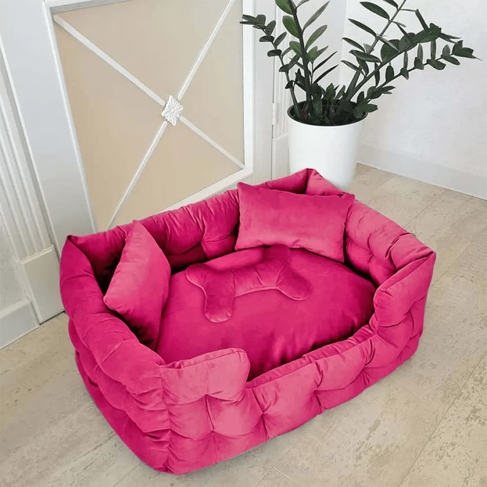 Hiputee Luxurious High Wall Soft Velvet Fabric Washable Bed for Dogs and Cats (Pink)