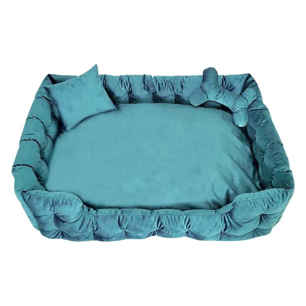 Hiputee Luxurious High Wall Soft Velvet Washable Bed for Dogs and Cats (Aqua Blue)