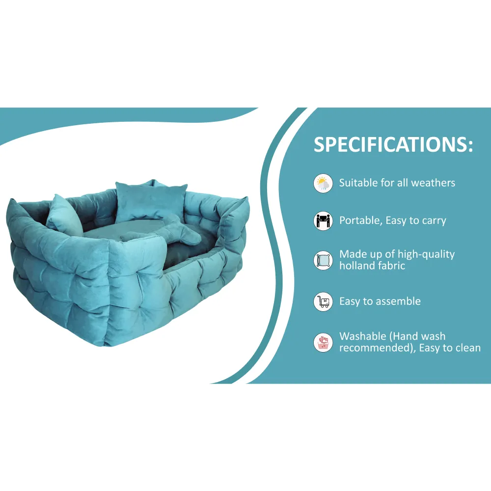 Hiputee Luxurious High Wall Soft Velvet Washable Bed for Dogs and Cats (Aqua Blue)