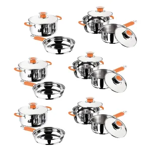 Kuber Industries Set of 4 Stainless Steel Cookware Set I Induction Base Cookware I Saucepan (1.4 L), Kadai (2.0 L), Casserole (2.5 L), Frypan (1 L) and 3 Lids I Heavy Gauge Steel (Pack of 3)