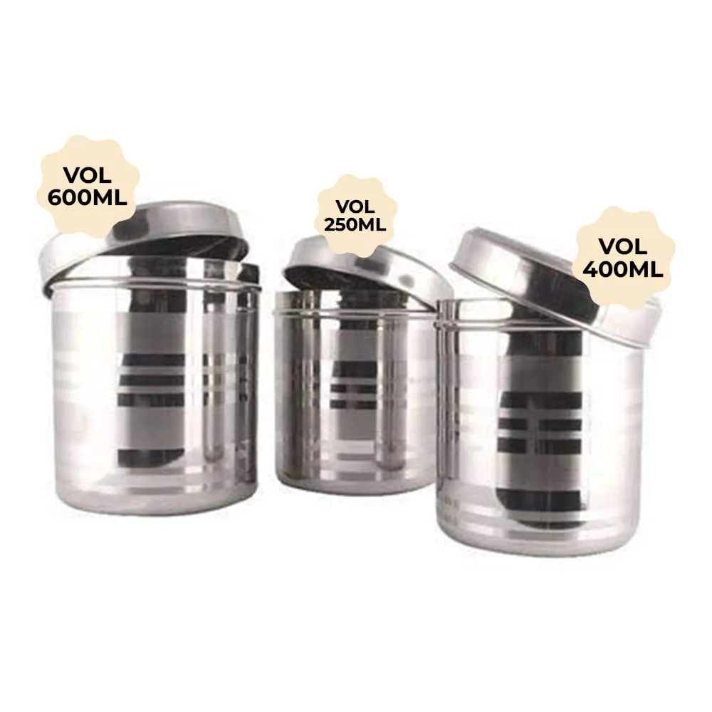 Kuber Industries Stainless Steel Kadhai with lid & Set of 3 Stainless Steel Kitchen Containers Set I Tri-ply Kadai Induction Base I Kadai 2.2 litres & 3 Assorted Storage Canisters