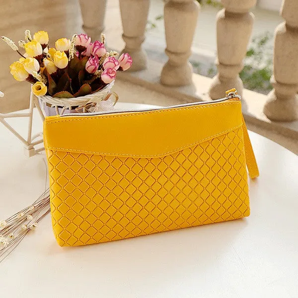 New Sale 2017 Small Women Clutch Purse Knitting PU Leather Women Bags with Phone Card Holder Zipper Pocket Girl Clutch Handbags