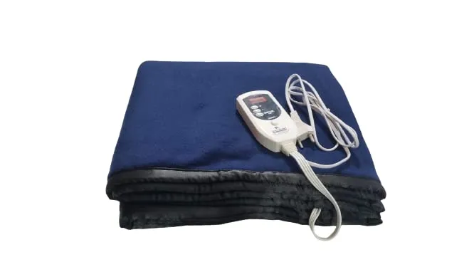 Nindra Electric Blanket for Single Bed Heating Bed Warmer with Three Heat Settings Super Soft Electric Heating Blanket Single Bed Size (150cms x 75cms) Made in India-(Camel/Blue/Brown/Maroon) (Blue)