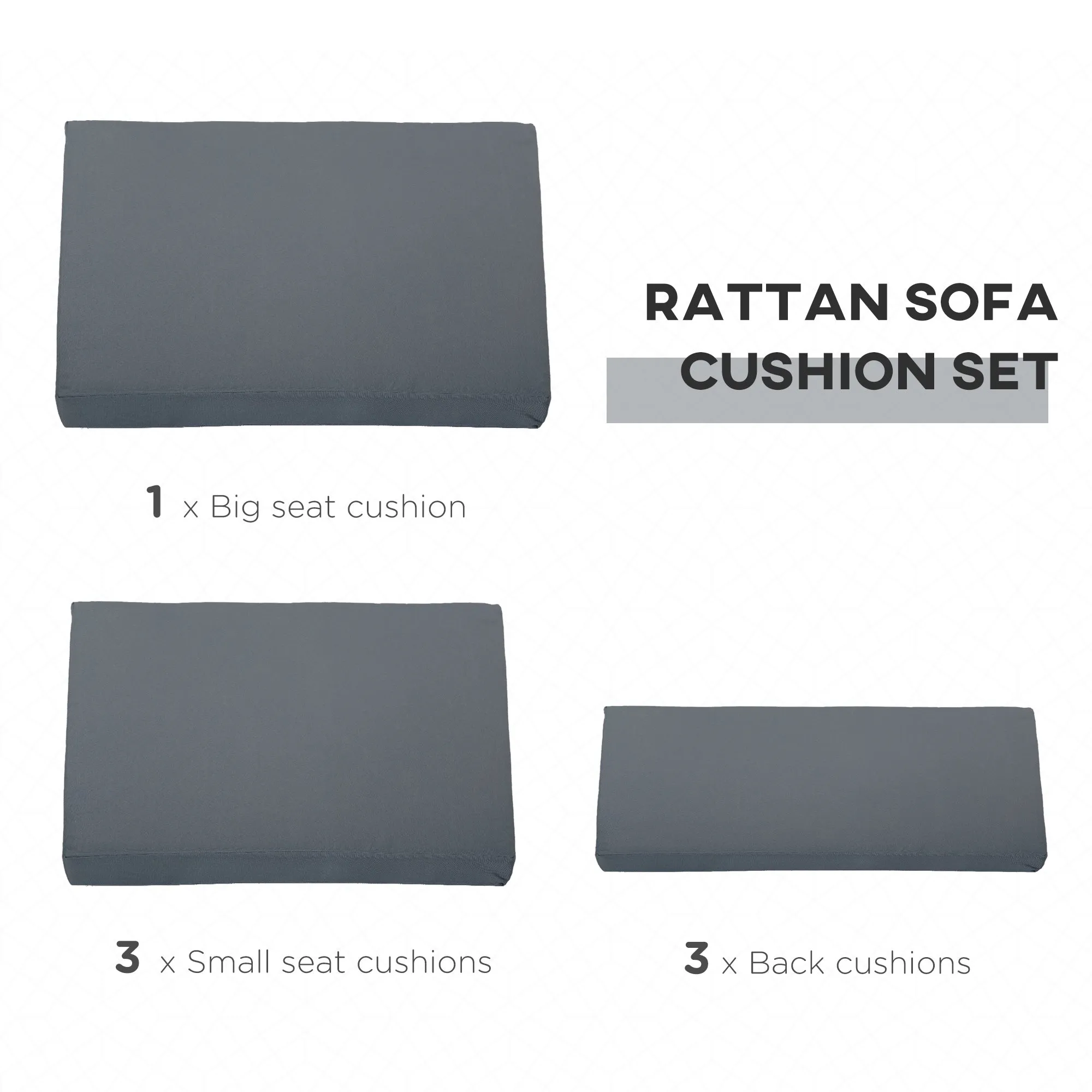 Outsunny Outdoor Cushion Pad Set for Rattan Furniture, 7 Piece Garden Furniture Cushions, Patio Conversation Set Cushions, Lightweight and Durable, Grey