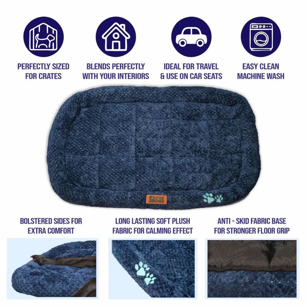 Petter World Luxury Quilted Crate Mat with Padded Perimeters for Extra Support for Dogs (Ensign Blue)