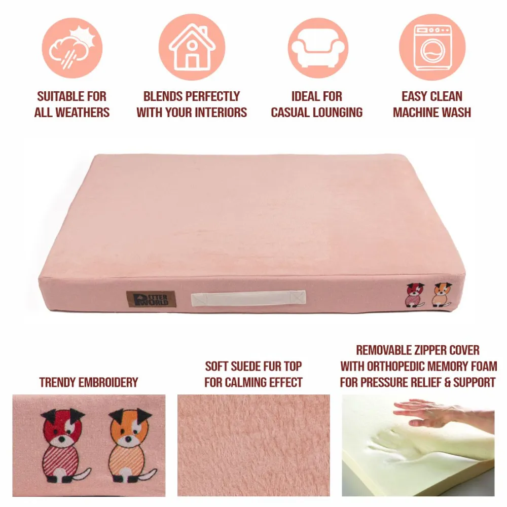 Petter World Micro Fur Orthopedic Mattress Bed with Memory Foam Base for Dogs (Peach Pearl)