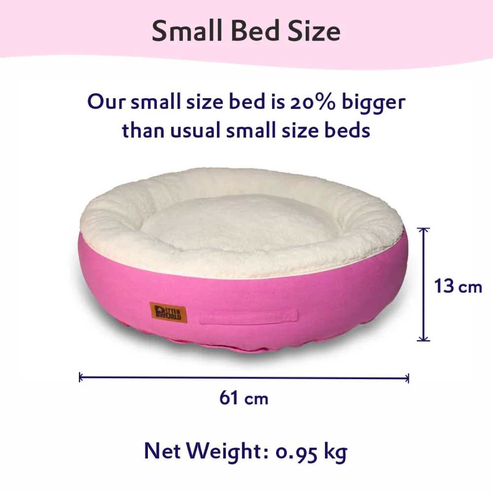 Petter World Ultra Luxury Cotton Canvas Donut Bed With Removable Sherpa Fur Cushion for Dogs (Crocus)