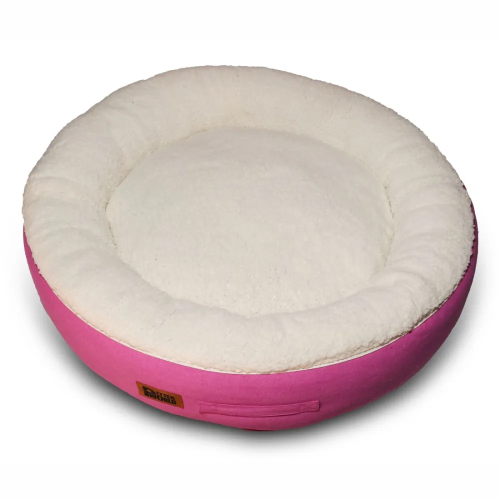 Petter World Ultra Luxury Cotton Canvas Donut Bed With Removable Sherpa Fur Cushion for Dogs (Crocus)