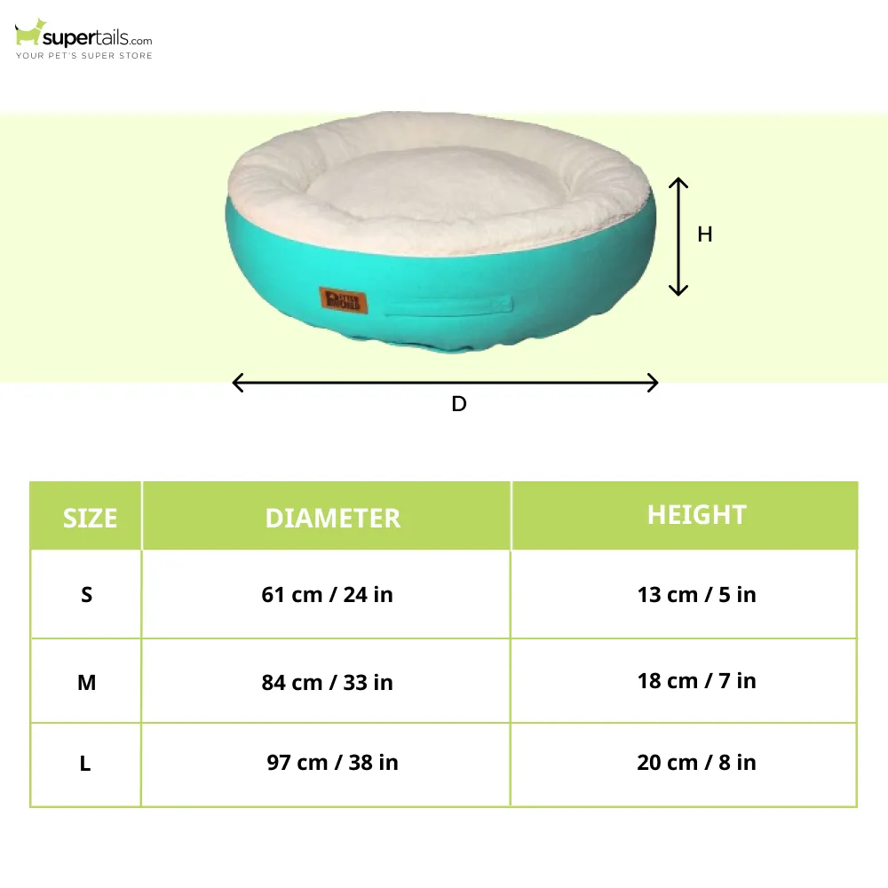 Petter World Ultra Luxury Cotton Canvas Donut Bed With Removable Sherpa Fur Cushion for Dogs (Turquoise)