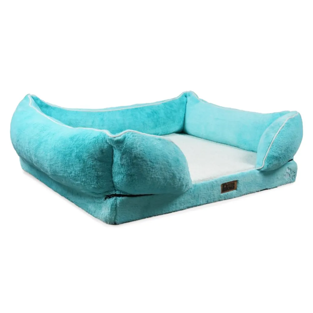 Petter World Ultra Luxury Micro Fur Orthopedic Sofa Bed with Sherpa Fur Cushion for Dogs and Cats (Turquoise)