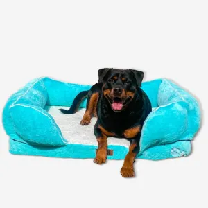 Petter World Ultra Luxury Micro Fur Orthopedic Sofa Bed with Sherpa Fur Cushion for Dogs and Cats (Turquoise)