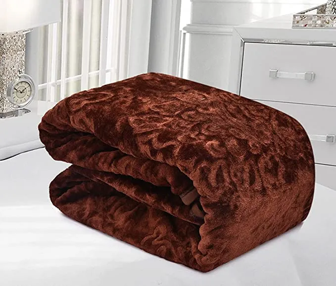 RCGCRAFT Embossed Blankets Solid Colour Ultra Soft Floral Double Bed Light Mink Winter Blanket 210x240 cms Polyester (BROWAN) (Double)