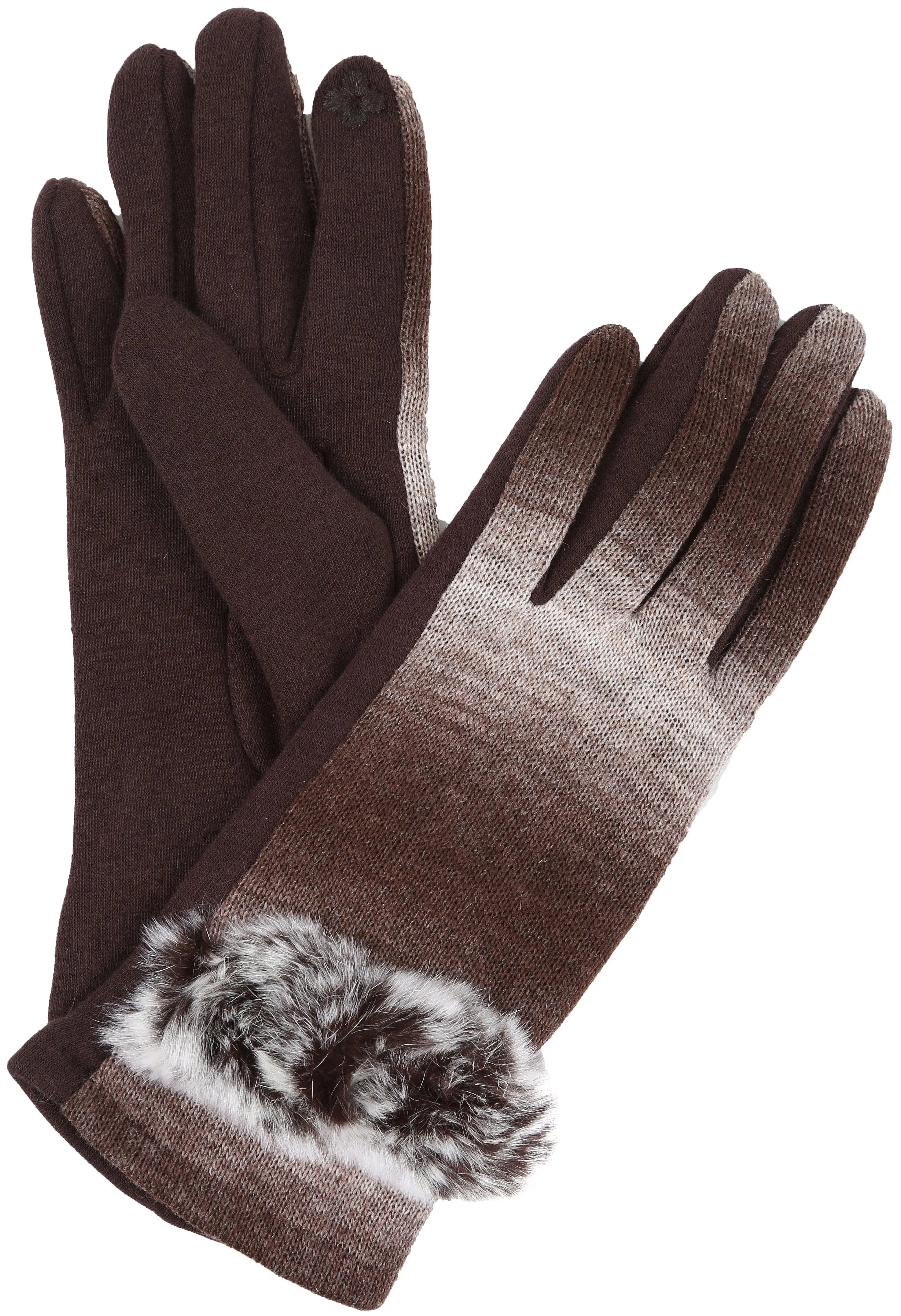 Sakkas Sophie Ombre Knitted Faux Fur Wrist Band Touch Screen Capable Gloves