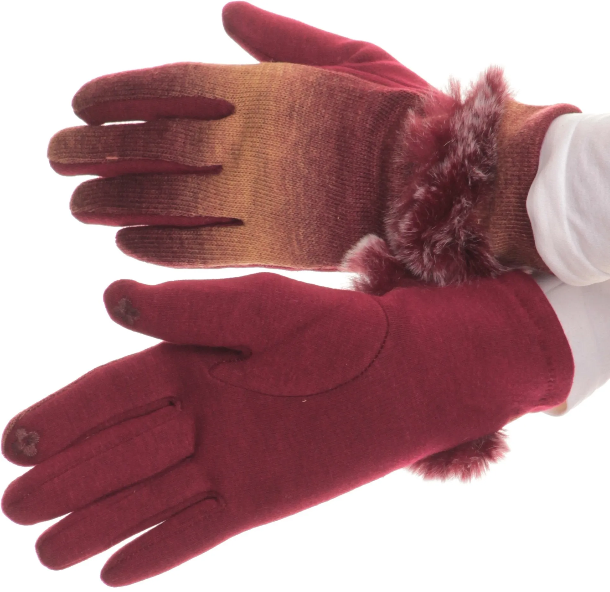 Sakkas Sophie Ombre Knitted Faux Fur Wrist Band Touch Screen Capable Gloves