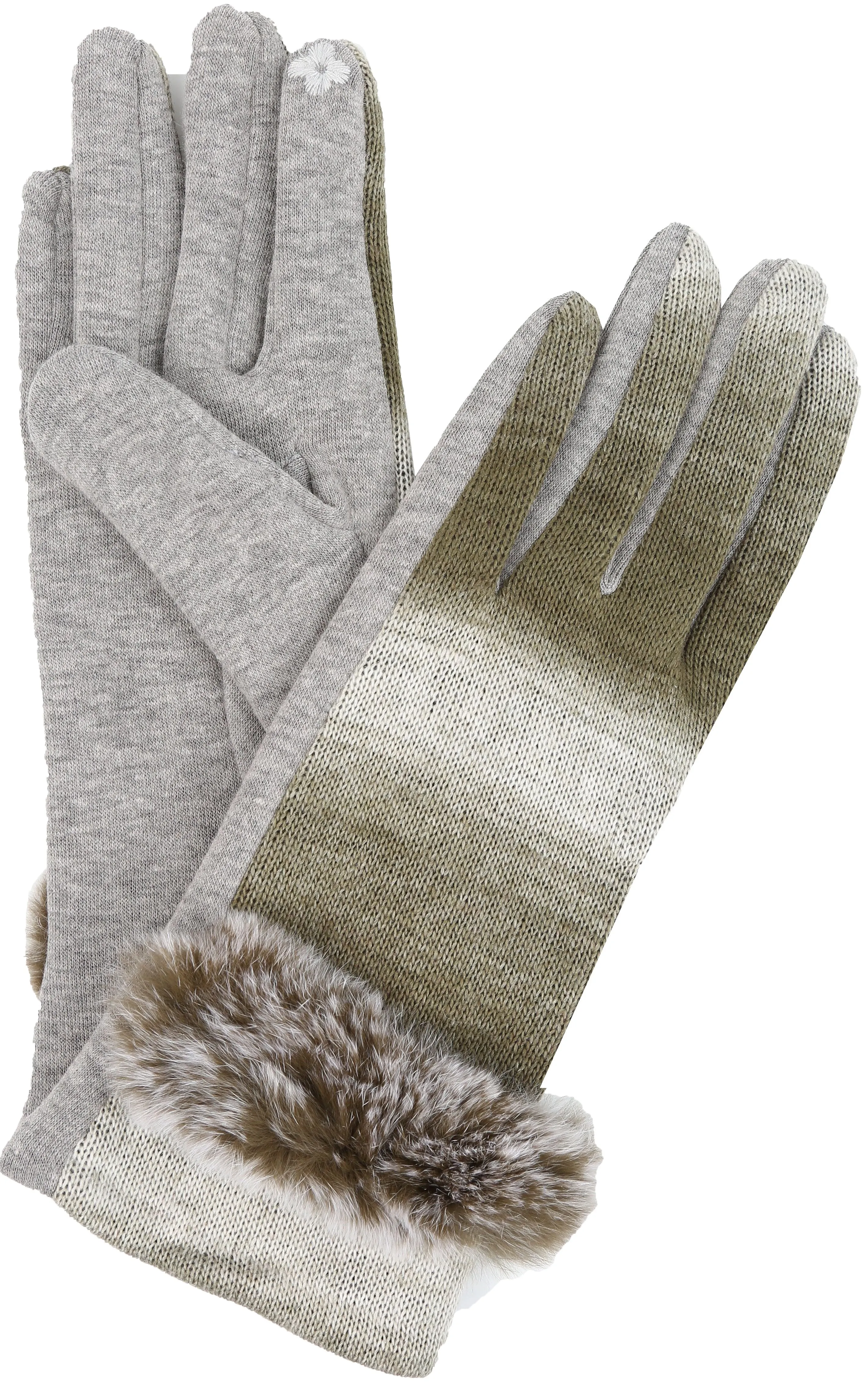 Sakkas Sophie Ombre Knitted Faux Fur Wrist Band Touch Screen Capable Gloves