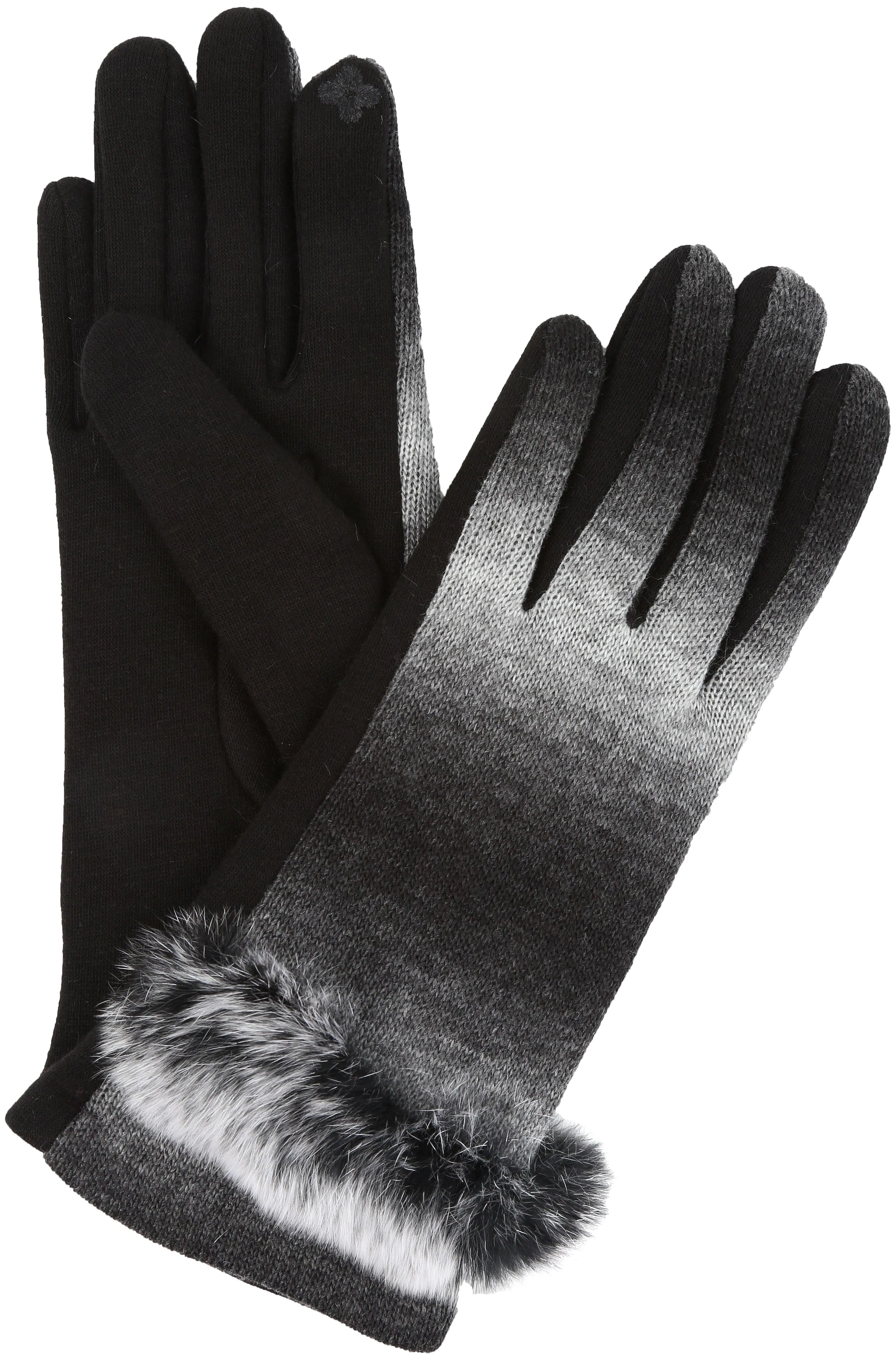 Sakkas Sophie Ombre Knitted Faux Fur Wrist Band Touch Screen Capable Gloves