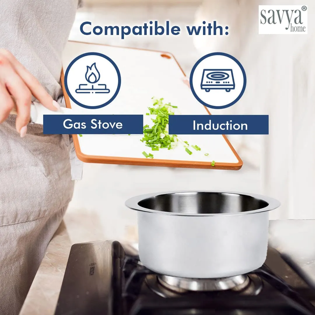 SAVYA HOME Triply Stainless Steel Tope (Patila) with Lid | Handi Casserole with lid | 1.5 L | 16 cm Diameter | 100% PTFE and PFOA Free | Gas Stove & Induction Cookware | Stainless Steel Cookware