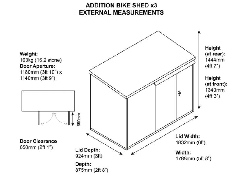 The Addition Metal Bike Shed- 3 Bikes