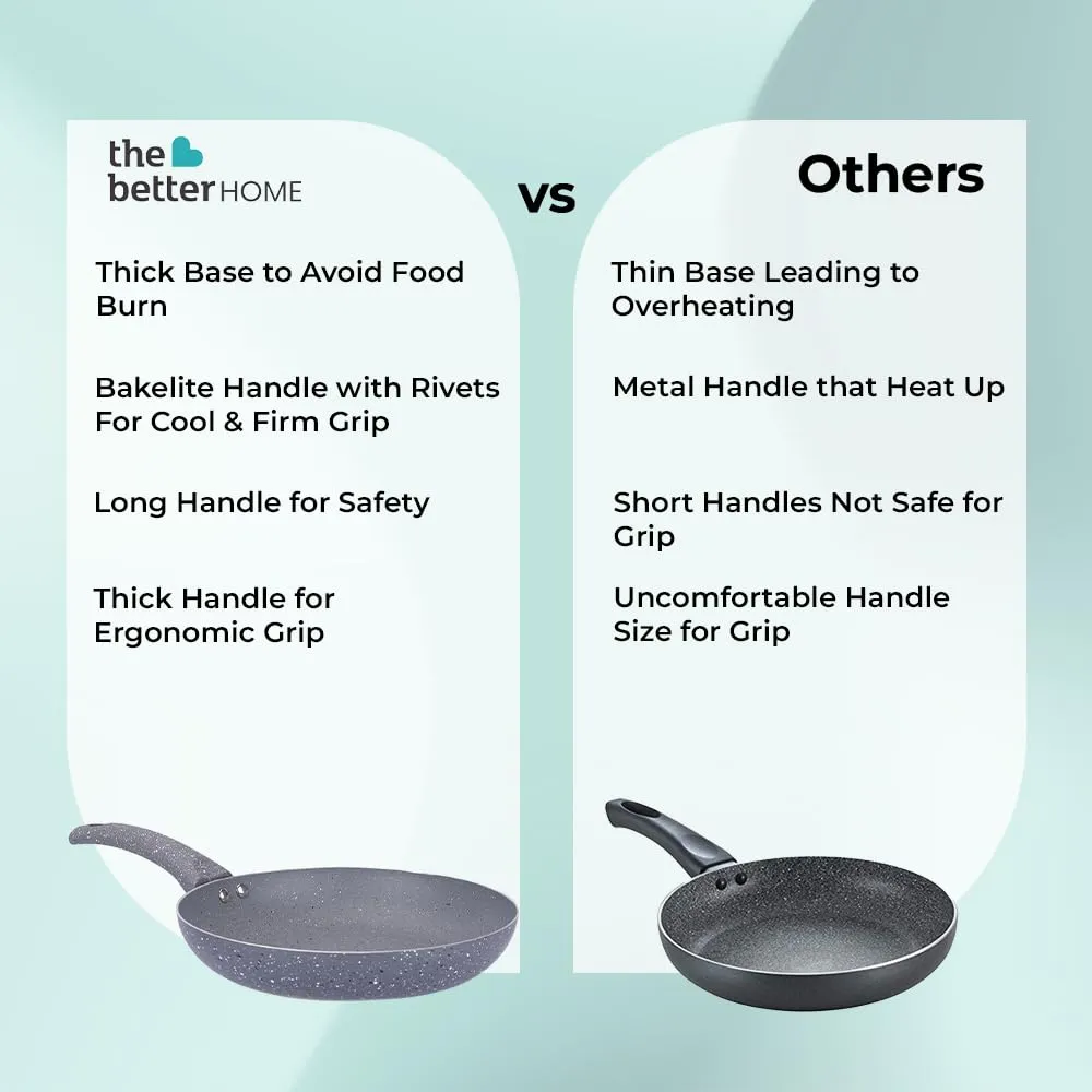 The Better Home Non Stick Frying Fry Pan (24cm) | Saute Pan Gas Cookware | Deep Small Fry Pan | Minimal Oil Cooking | Easy Grip Handle | 3 Layer Non Stick Coating | Non-Toxic & Lightweight