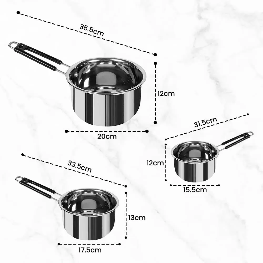 Urbane Home Set of 3 Stainless Steel Saucepan/Tea Pan I 1.1 L, 1.5 L, 2.2 L Capacity I Silicon Handle I Thick Base for Boiling Milk & Tea I Heavy Duty Gauge I Tapeli Patila, Sauce Pot Cookware