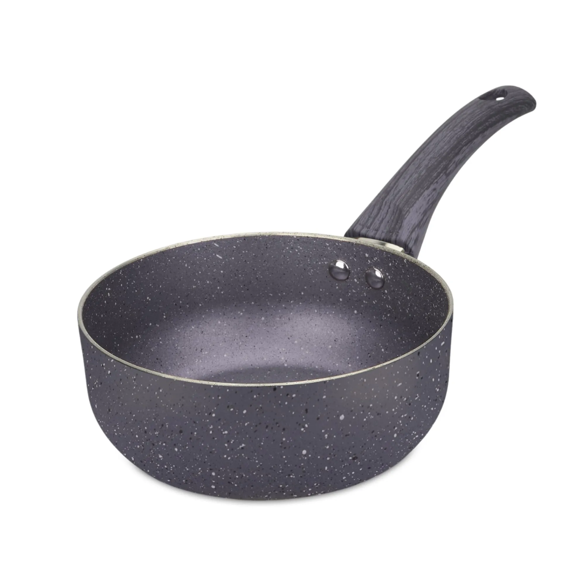 USHA SHRIRAM (1L) Lunar Haze Non Stick Aluminium Sauce Pan | Gas Cookware | Small Milk Tea Boiling Pan with Long Bakelite Handle | Easy Grip Handle | 3 Layer Non Stick Coating | Soup Pan (Grey)