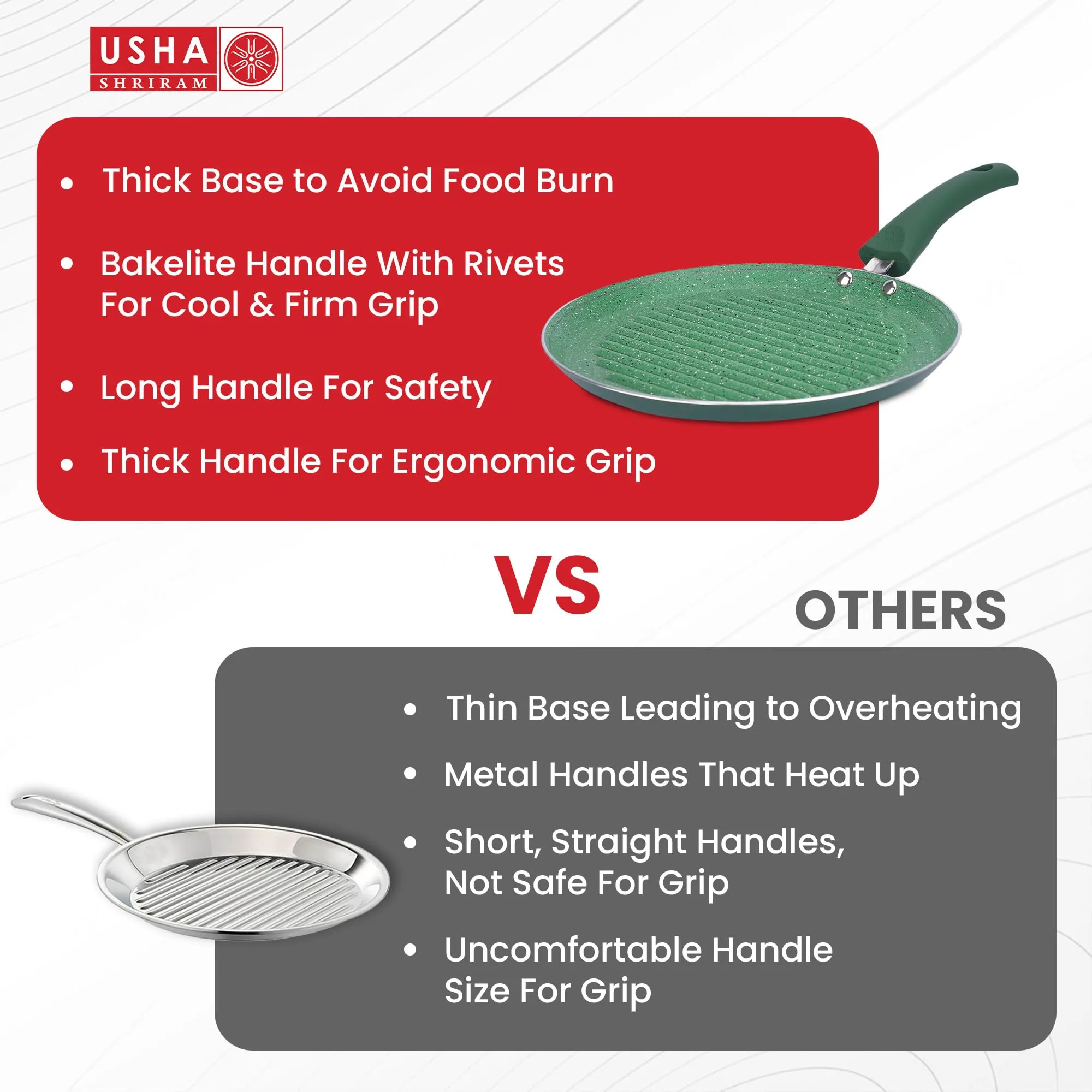 USHA SHRIRAM (25cm Emerald Non Stick Grill Pan (25 cm) | Saute Pan Gas Cookware | Big Grill Pan | Minimal Oil Cooking | Fish Fry Grill Pan | 3 Layer Non Stick Coating | Saute Pan (Green)