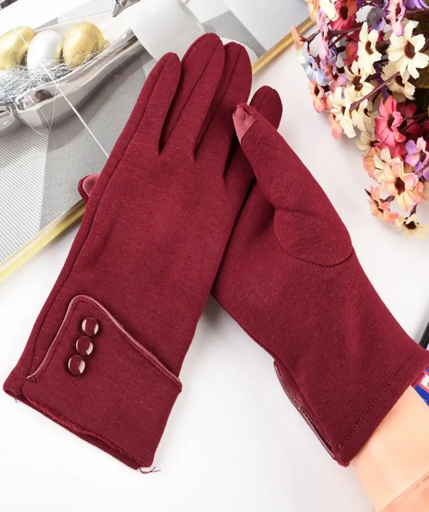 Womens Gloves with Touchscreen Fingers Fleece Lined Stretch Buttons On Cuff