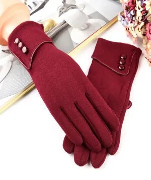 Womens Gloves with Touchscreen Fingers Fleece Lined Stretch Buttons On Cuff